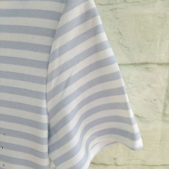 Karen Scott Blue Stripe Sequin Flip Flops Tee P - Picture 7 of 12